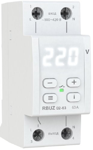 Реле напряжения однофазное цифровое на DIN-рейку Rbuz D2-63 white 63А 50-400В картинка